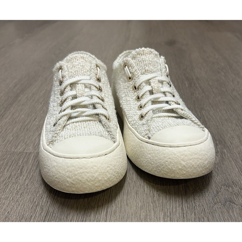 Chanel 24P Tweed Low Top Sneakers Shoes White Gold Eyelets Women's Size 39 - Picture 4 of 13